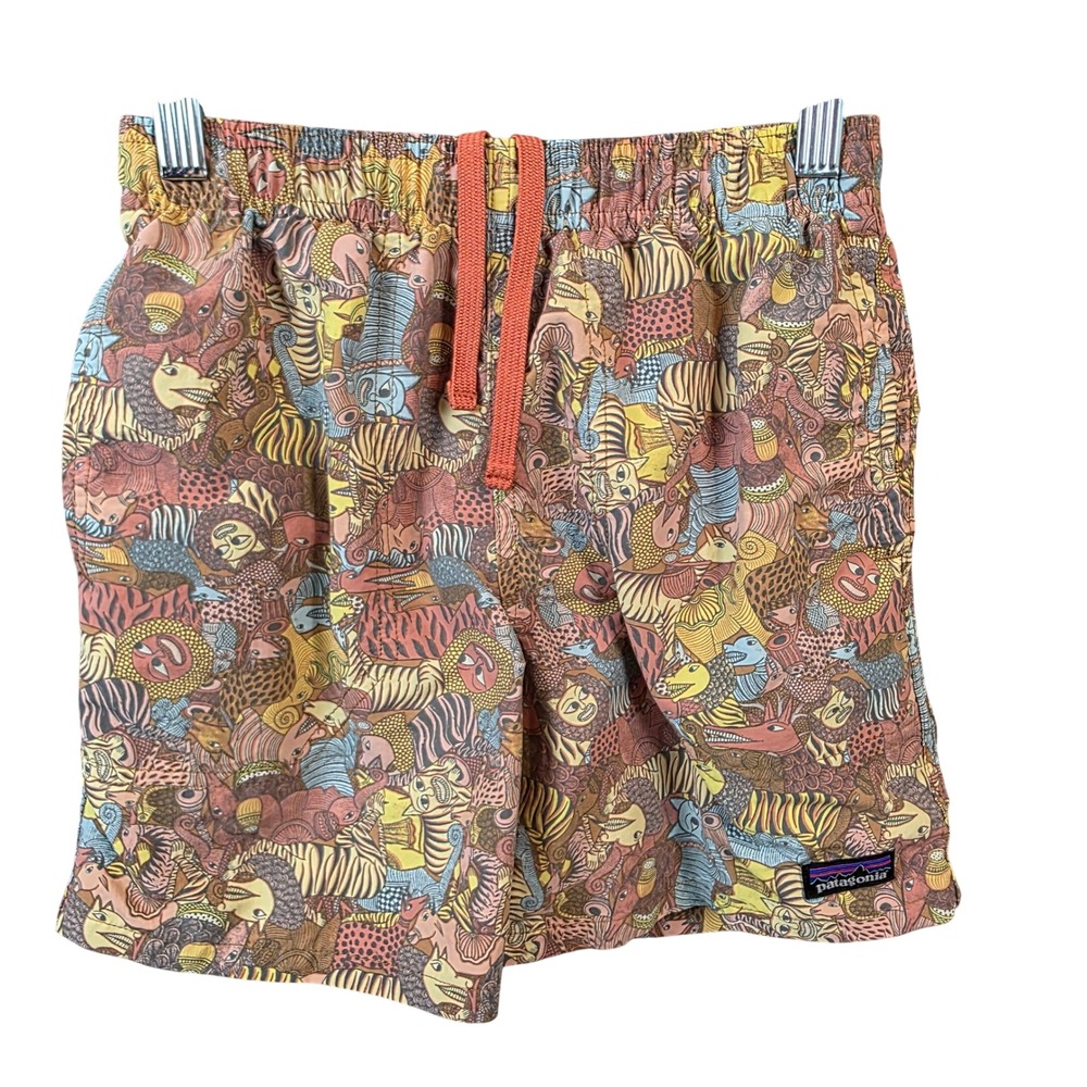 Patagonia Kids Baggies Shorts Together Trip Brown Animal Print Swim Trunks Md 10